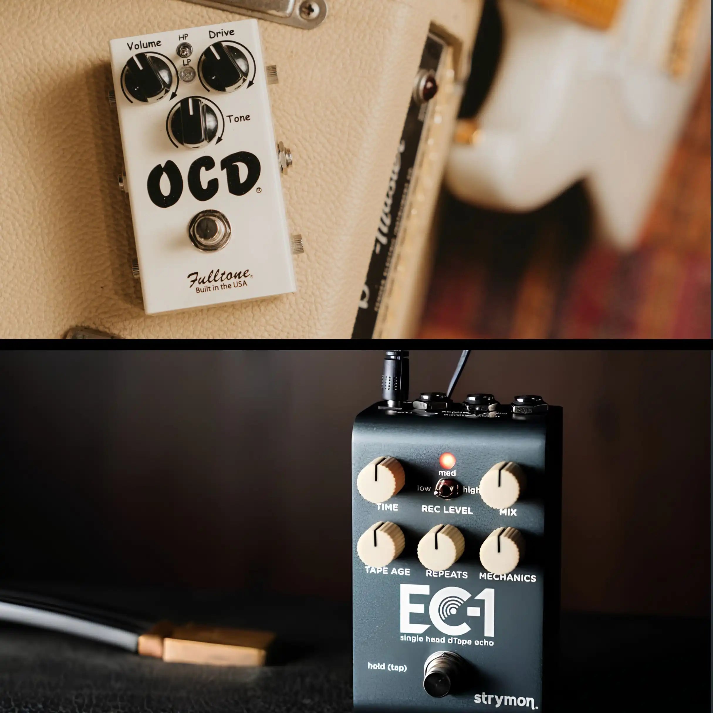 Fulltone OCD analogue overdrive pedal on a pedalboard
