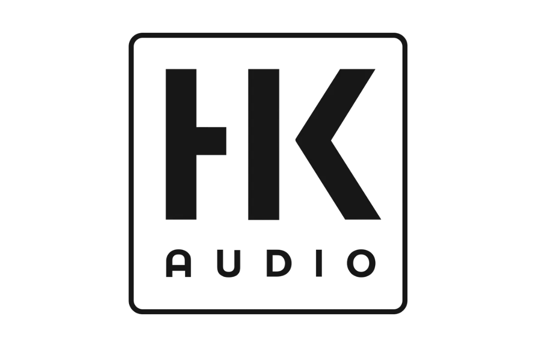Minimalist black HK Audio logo featuring bold letters inside a rounded square frame on a white background.