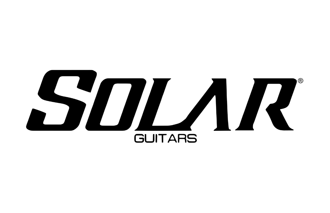Bold black Solar Guitars logo featuring a stylized, modern font on a clean white background.