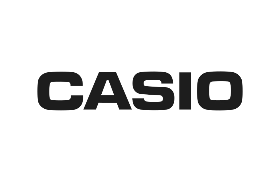 Bold black Casio logo featuring a clean, modern sans-serif typeface centered on a plain white background.