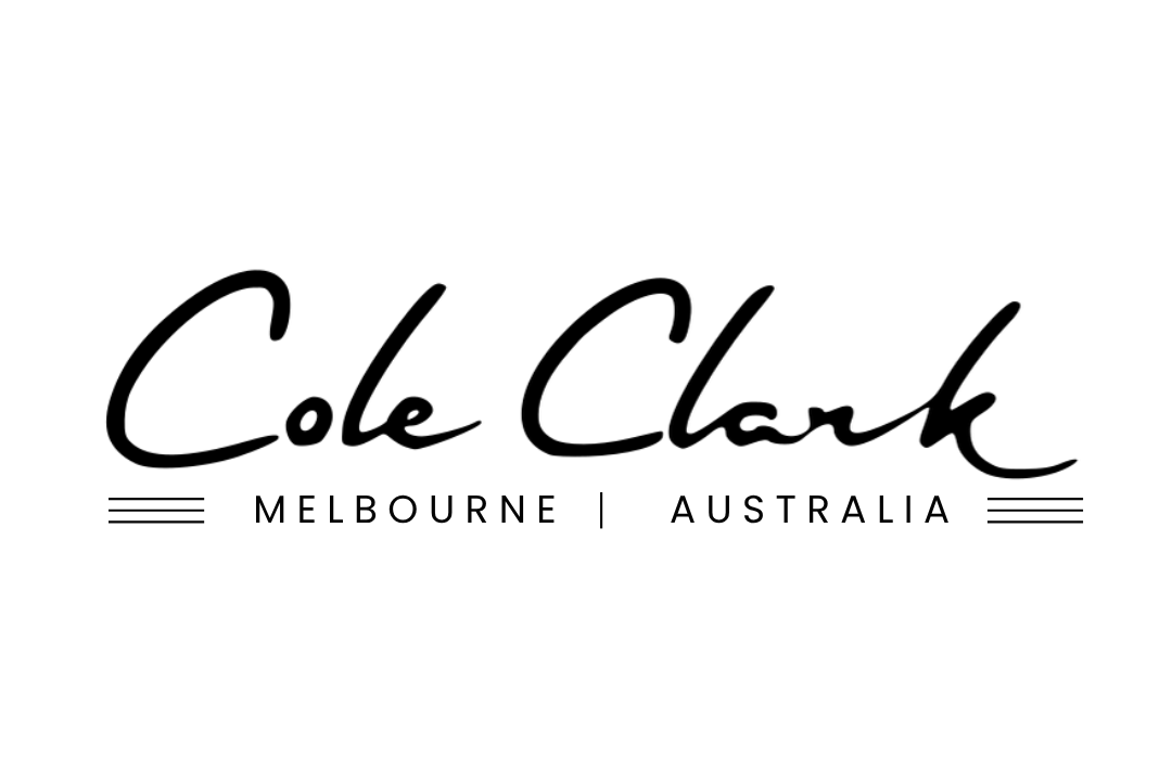Black Cole Clark logo with elegant cursive lettering and Melbourne, Australia text on a white background.