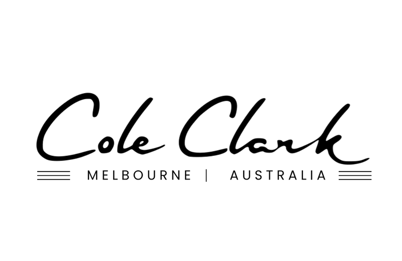 Black Cole Clark logo with elegant cursive lettering and Melbourne, Australia text on a white background.