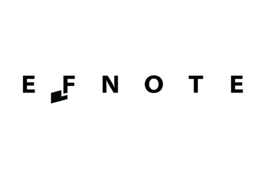 Minimalist black EFNOTE logo featuring a stylized F on a clean white background.