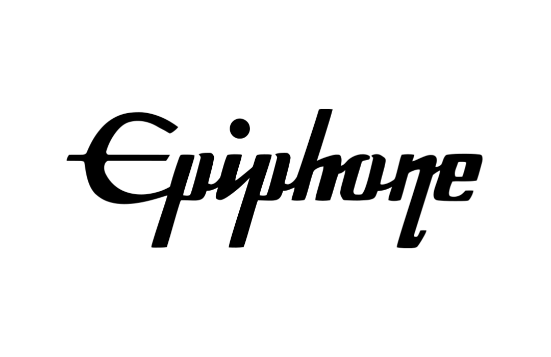 Black Epiphone logo featuring stylized, bold cursive lettering on a clean white background.