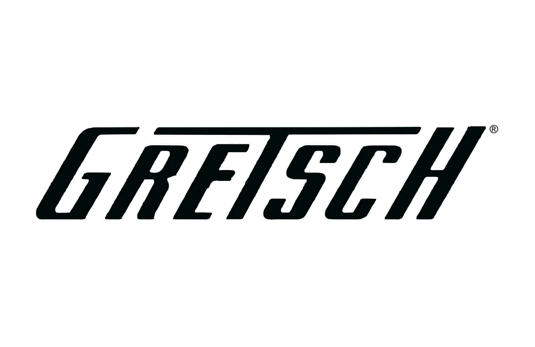 Black Gretsch logo featuring bold, slanted lettering with a horizontal line extending from the letter G.