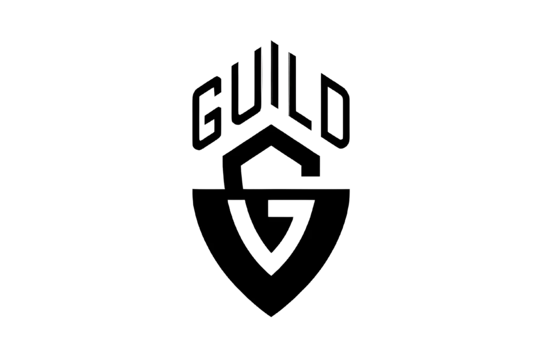 Black and white Guild Guitars logo featuring a stylized G shield emblem.