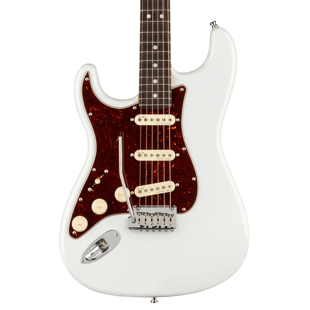 Fender American Ultra Stratocaster Left Hand Electric Guitar - Arctic Pearl w/ Deluxe Hard Case