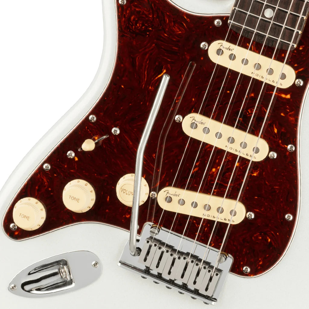 Fender American Ultra Stratocaster Left Hand Electric Guitar - Arctic Pearl w/ Deluxe Hard Case