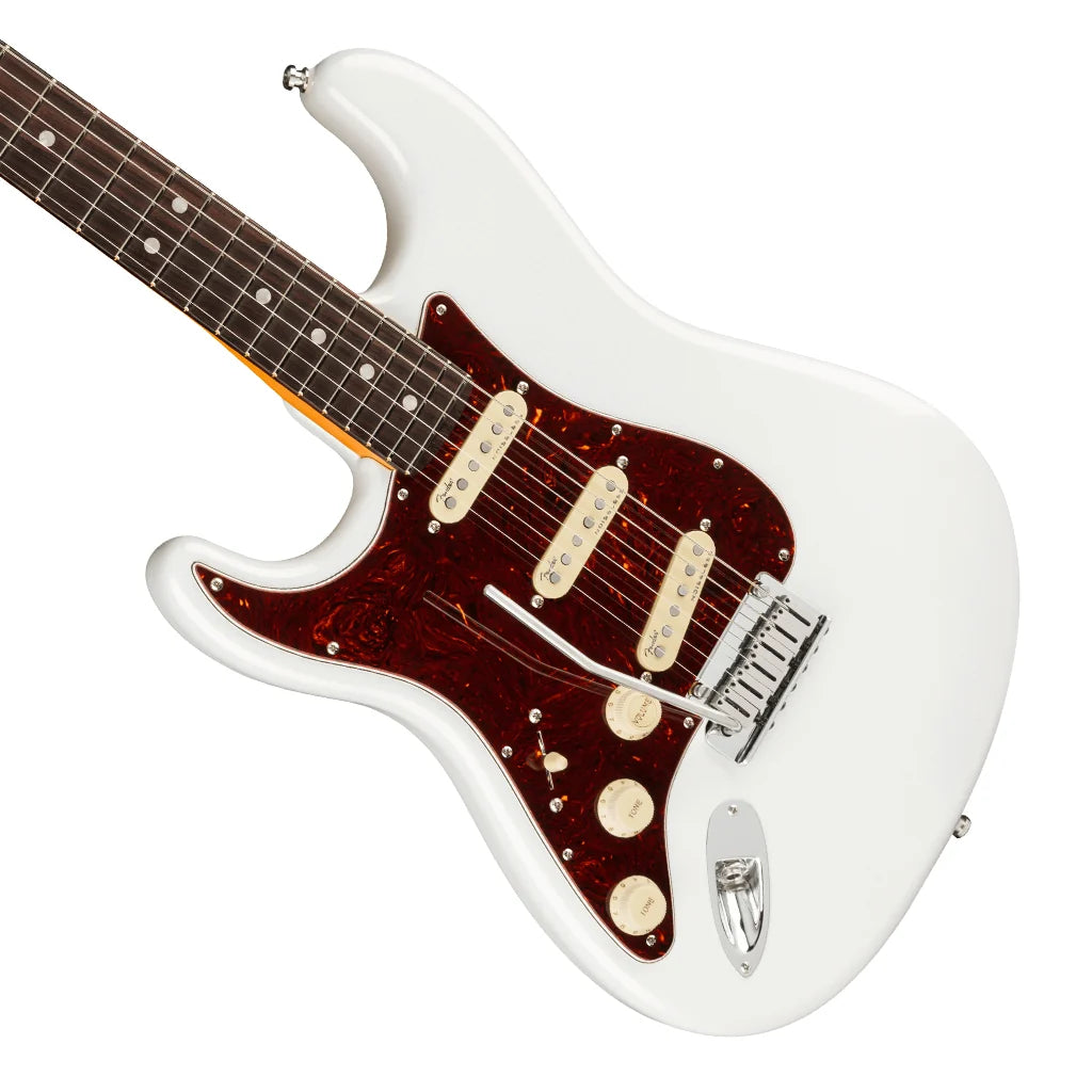 Fender American Ultra Stratocaster Left Hand Electric Guitar - Arctic Pearl w/ Deluxe Hard Case