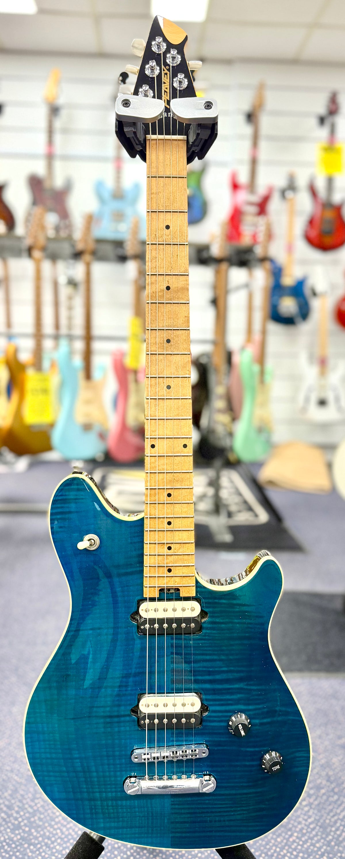 2000 Peavey USA EVH Wolfgang Standard Hardtail Electric Guitar - Trans Blue Flame Maple W/-Hard Case (Pre Owned)-Peavey-Infinite Music