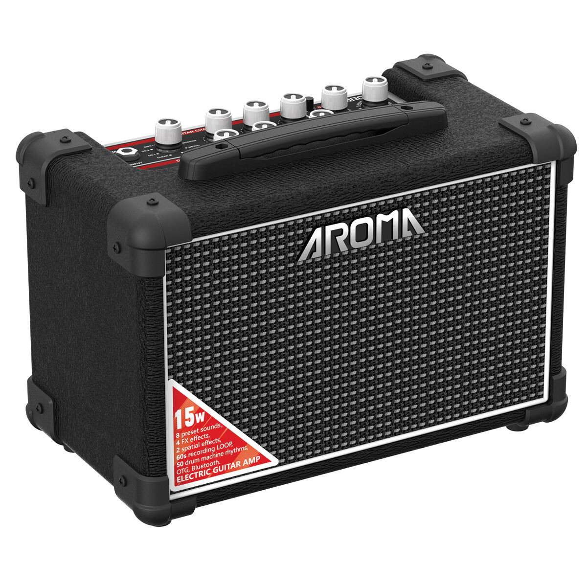 Aroma 15W Black Electric Guitar Amplifier with Footswitch and Drum Machine [TM-15S]-Aroma-Infinite Music