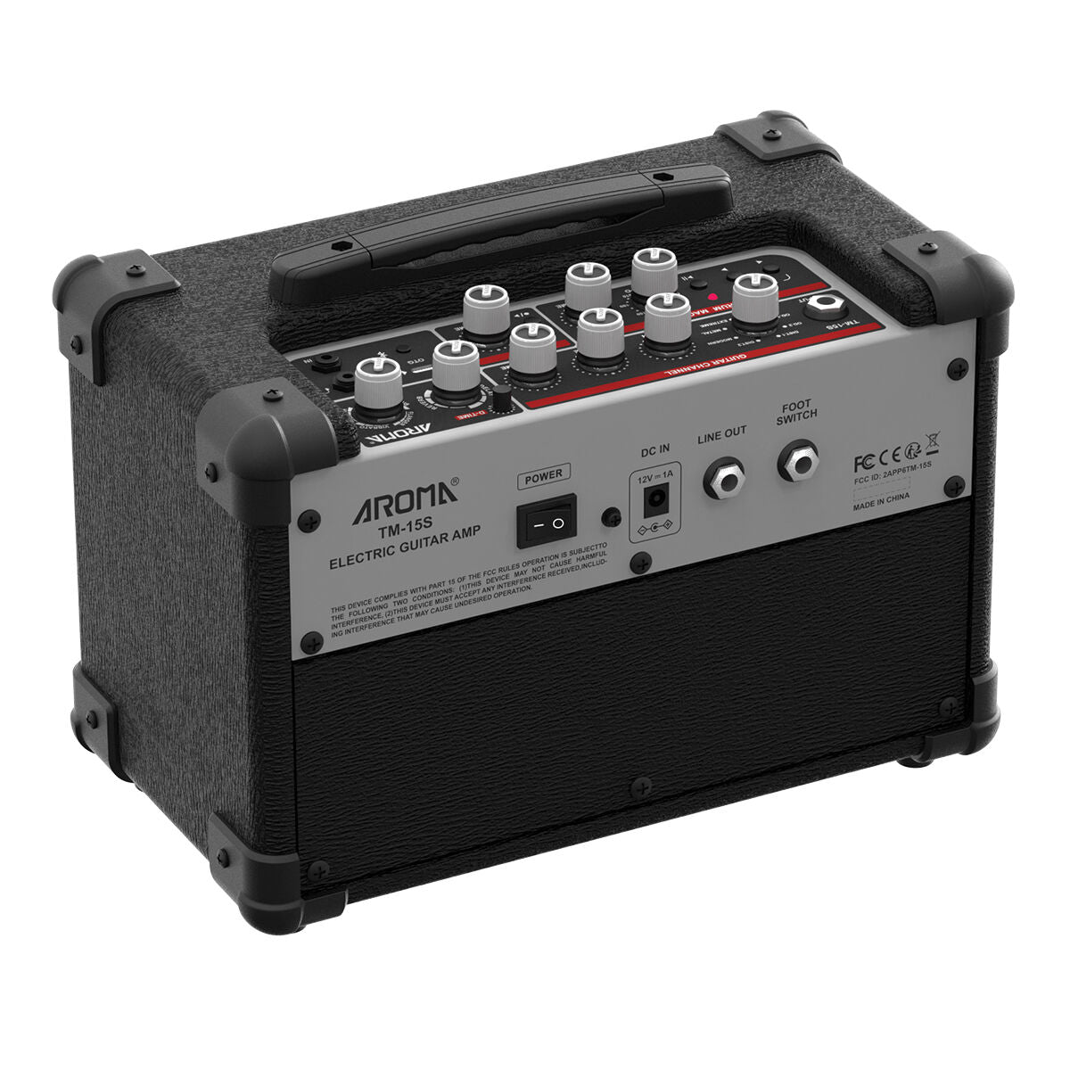 Aroma 15W Black Electric Guitar Amplifier with Footswitch and Drum Machine [TM-15S]-Aroma-Infinite Music