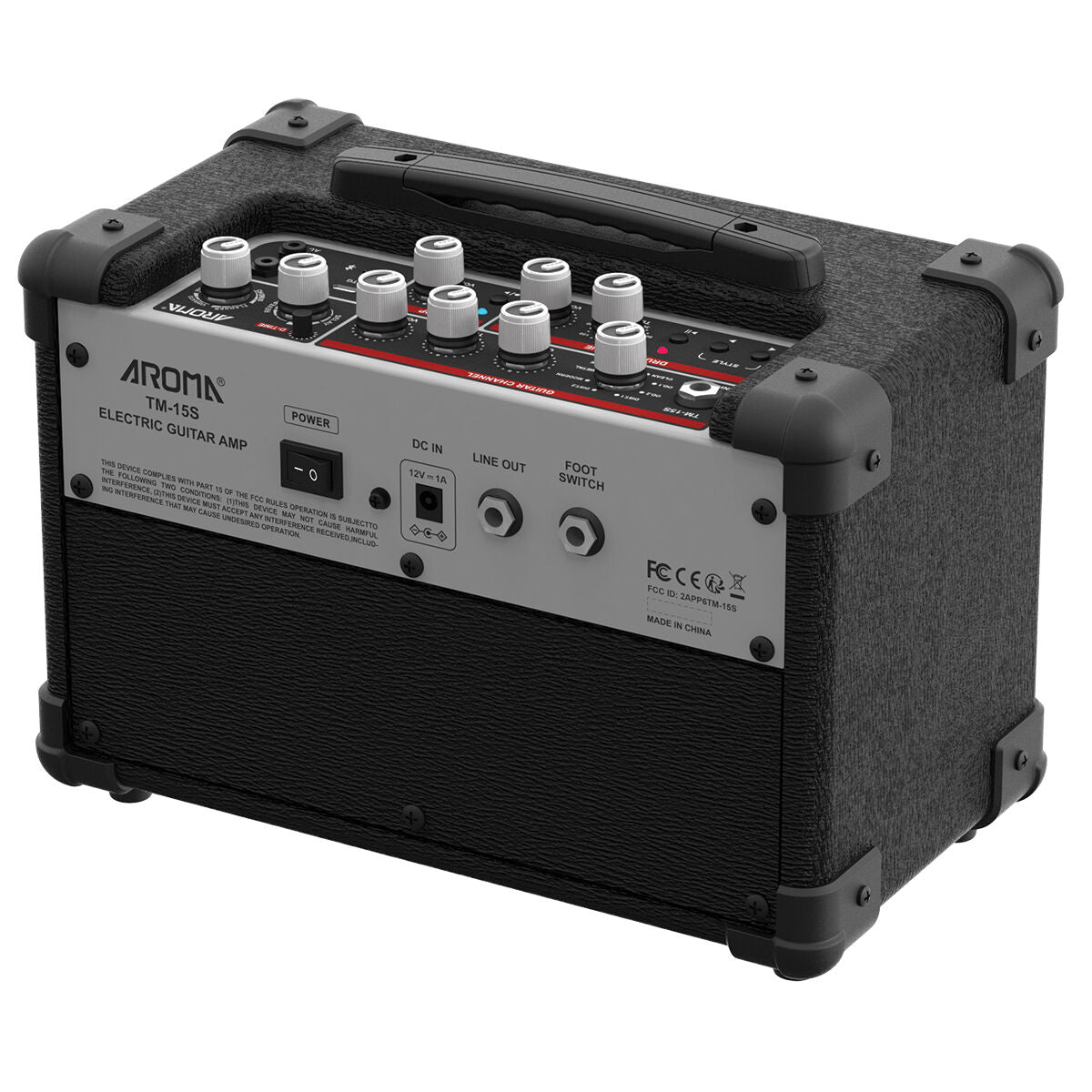 Aroma 15W Black Electric Guitar Amplifier with Footswitch and Drum Machine [TM-15S]-Aroma-Infinite Music