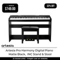 Artesia Pro Harmony BK Digital Piano - Matte Black - W/Stand & Stool-Artesia-Infinite Music