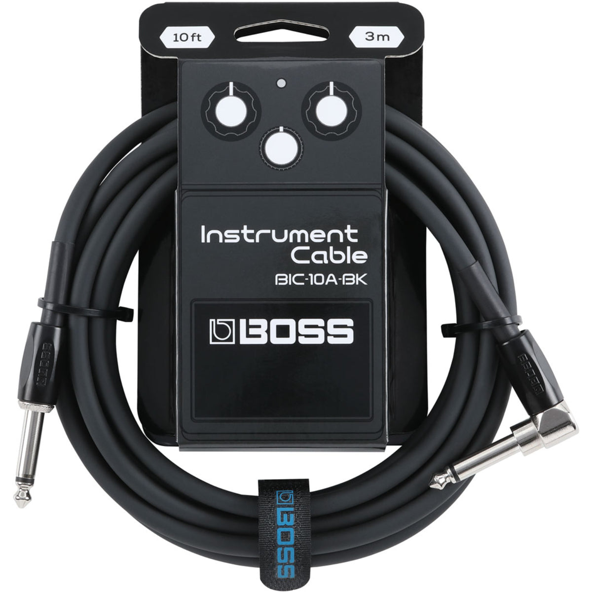BOSS BIC10A-BK Right-Angle 1/4" to Straight 1/4" Instrument Cable - 10ft/3M - BLACK-Boss-Infinite Music