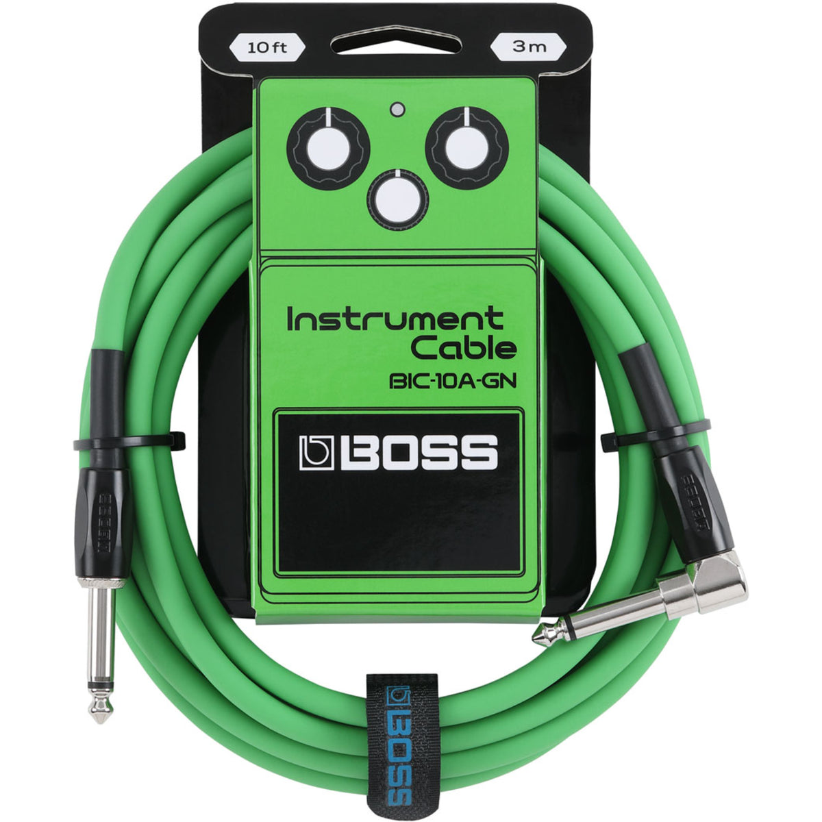 BOSS BIC10A-GN Right-Angle 1/4" to Straight 1/4" Instrument Cable - 10ft/3M - GREEN-Boss-Infinite Music