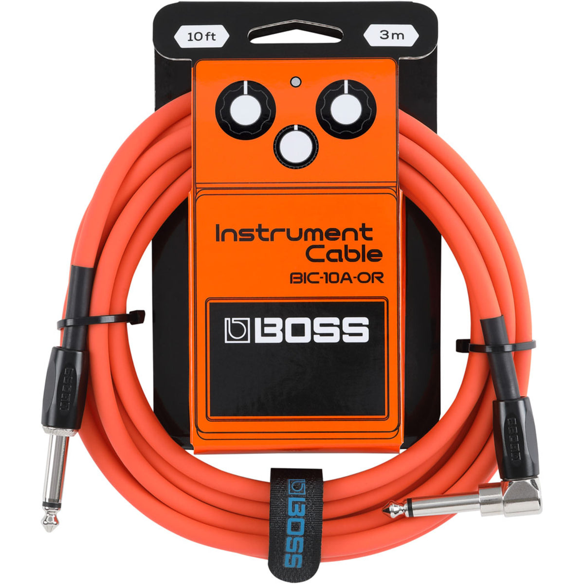 BOSS BIC10A-OR Right-Angle 1/4" to Straight 1/4" Instrument Cable - 10ft/3M - ORANGE-Boss-Infinite Music
