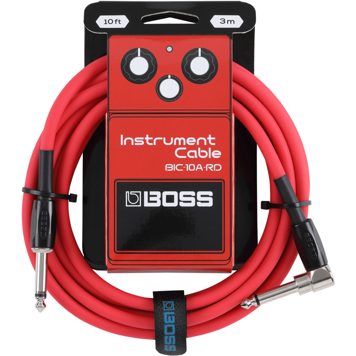 BOSS BIC10A-RD Right-Angle 1/4" to Straight 1/4" Instrument Cable - 10ft/3M - RED-Boss-Infinite Music