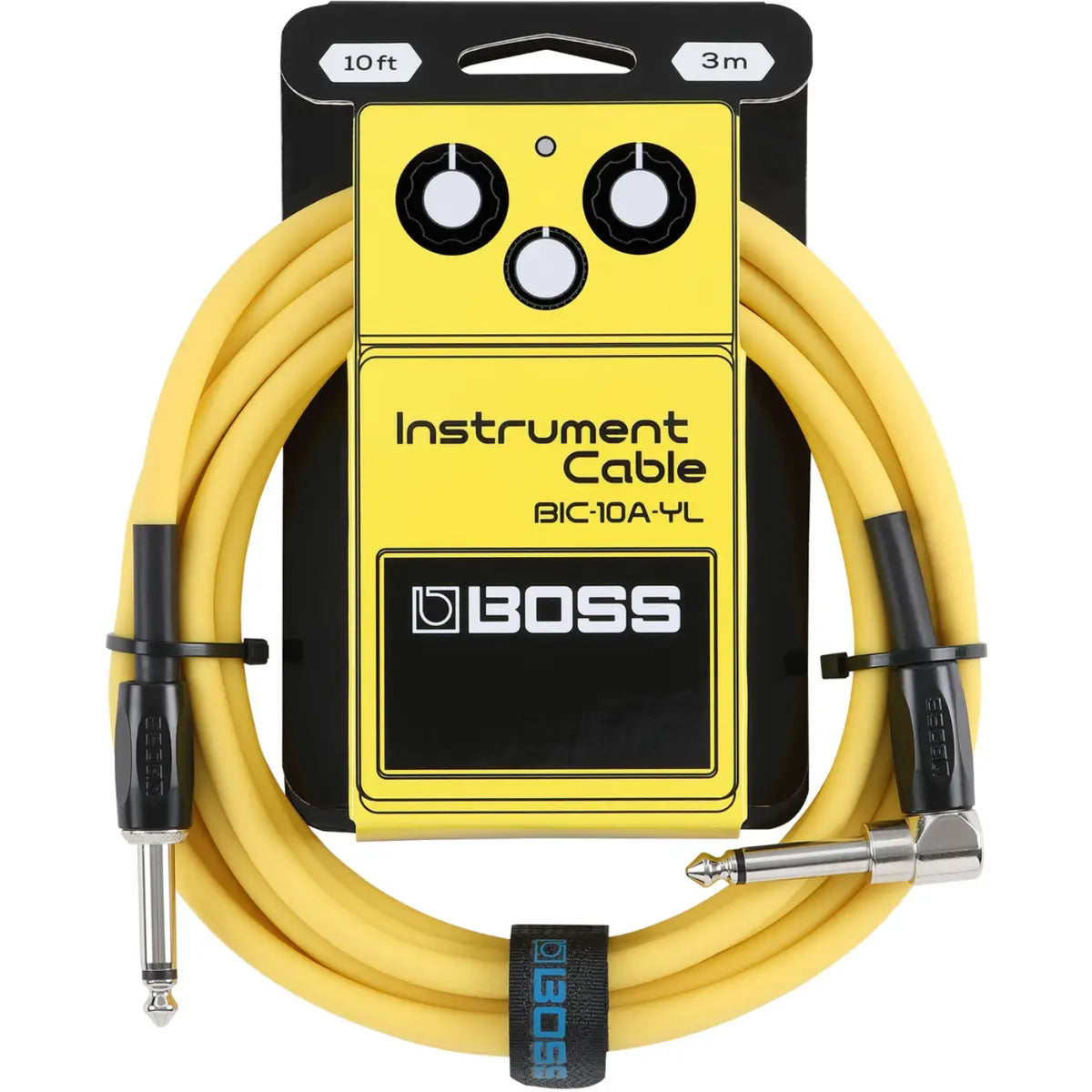 BOSS BIC10A-YL Right-Angle 1/4" to Straight 1/4" Instrument Cable - 10ft/3M -YELLOW-Boss-Infinite Music