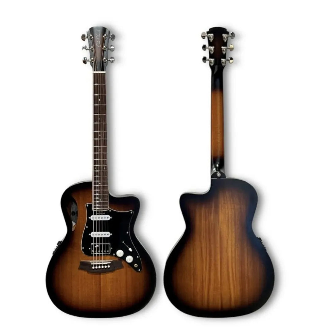 Cole Clark Thinline Hybrid HSS All Solid Grand Auditorium Mahogany - Sunburst W/ Deluxe Gig Bag
