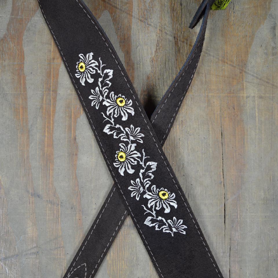 Colonial Leather 2.5" Flowers Embroidered Brown Suede Guitar Strap-Colonial Leather-Infinite Music