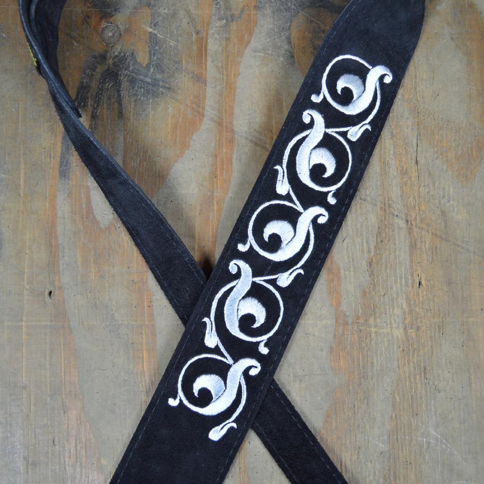 Colonial Leather 2.5" Scroll Design Embroidered Black Suede Guitar Strap-Colonial Leather-Infinite Music