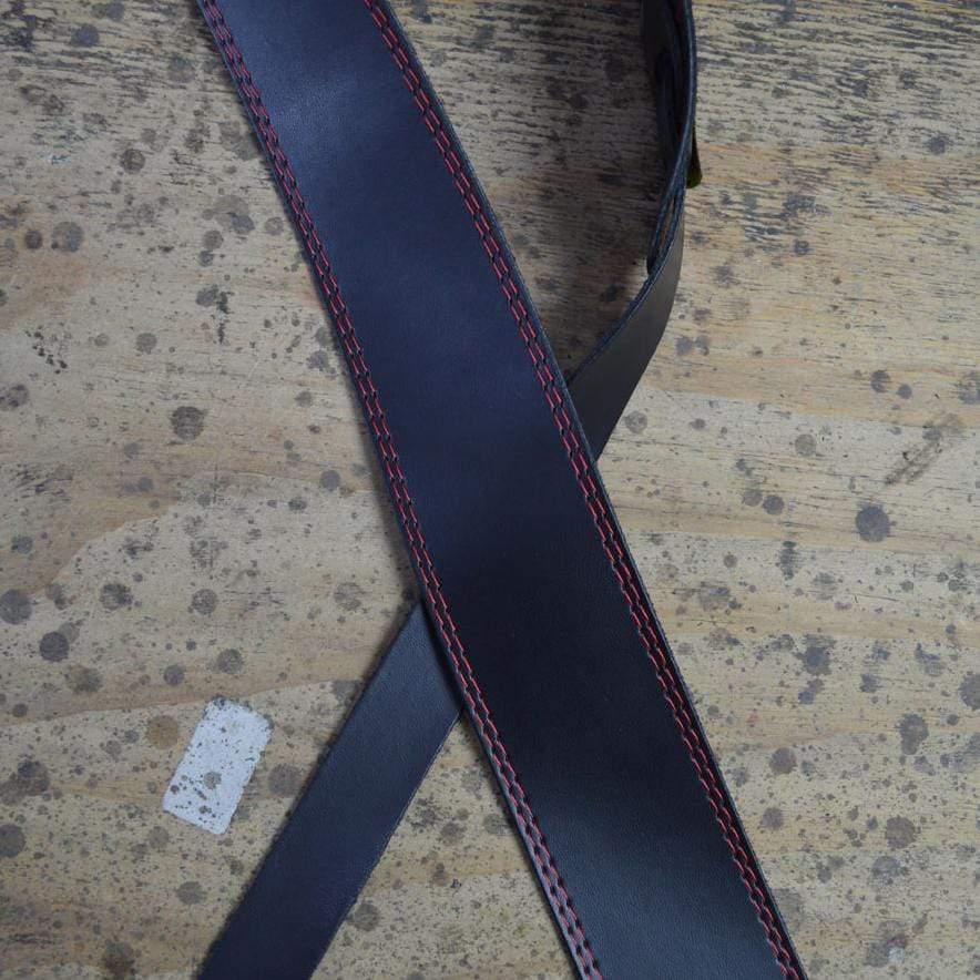 Colonial Leather 2.5″Red Stitched Black Leather Guitar Strap-Colonial Leather-Infinite Music