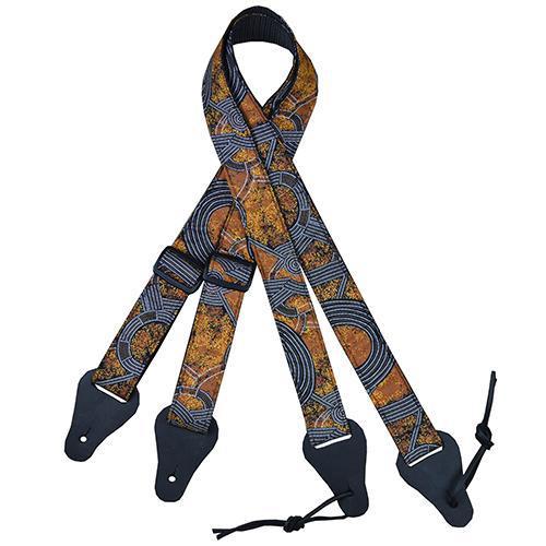 Colonial Leather Aboriginal Art Rag Ukulele Strap – Bush Plum Gold-Colonial Leather-Infinite Music