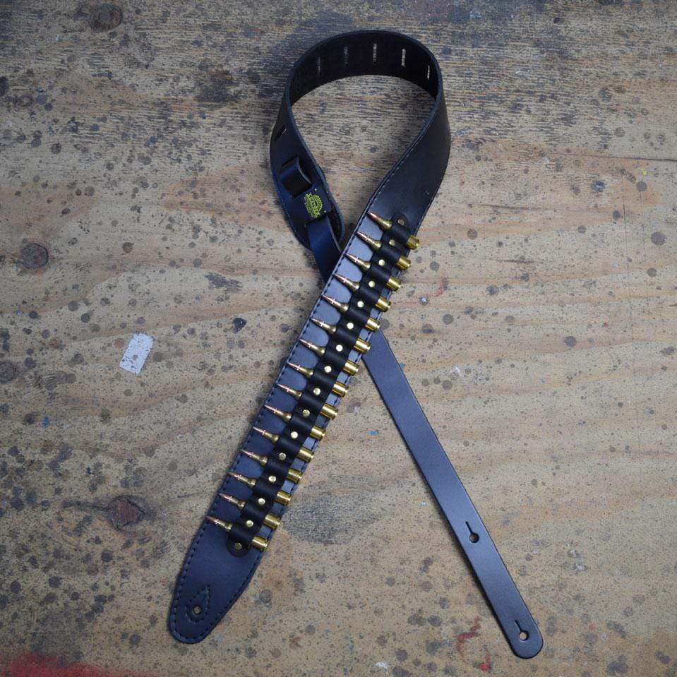Colonial Leather Ammo Brass Shells on Black Leather Guitar Strap-Colonial Leather-Infinite Music