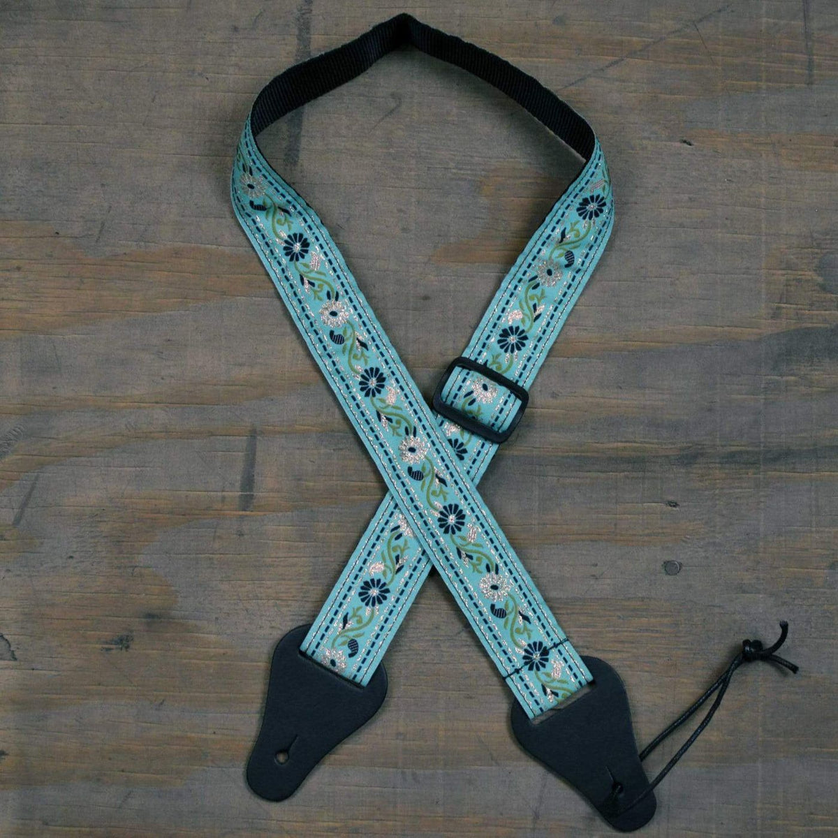 Colonial Leather Aqua Flower Jacquard Ukulele Strap-Colonial Leather-Infinite Music