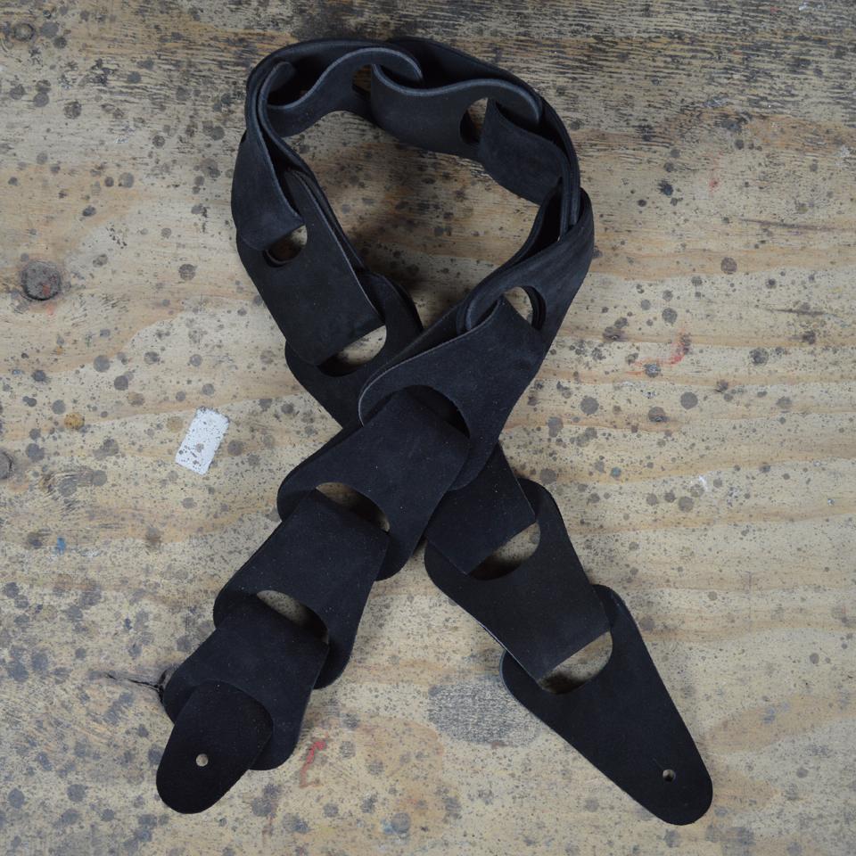 Colonial Leather Black Suede Link Leather Guitar Strap-Colonial Leather-Infinite Music