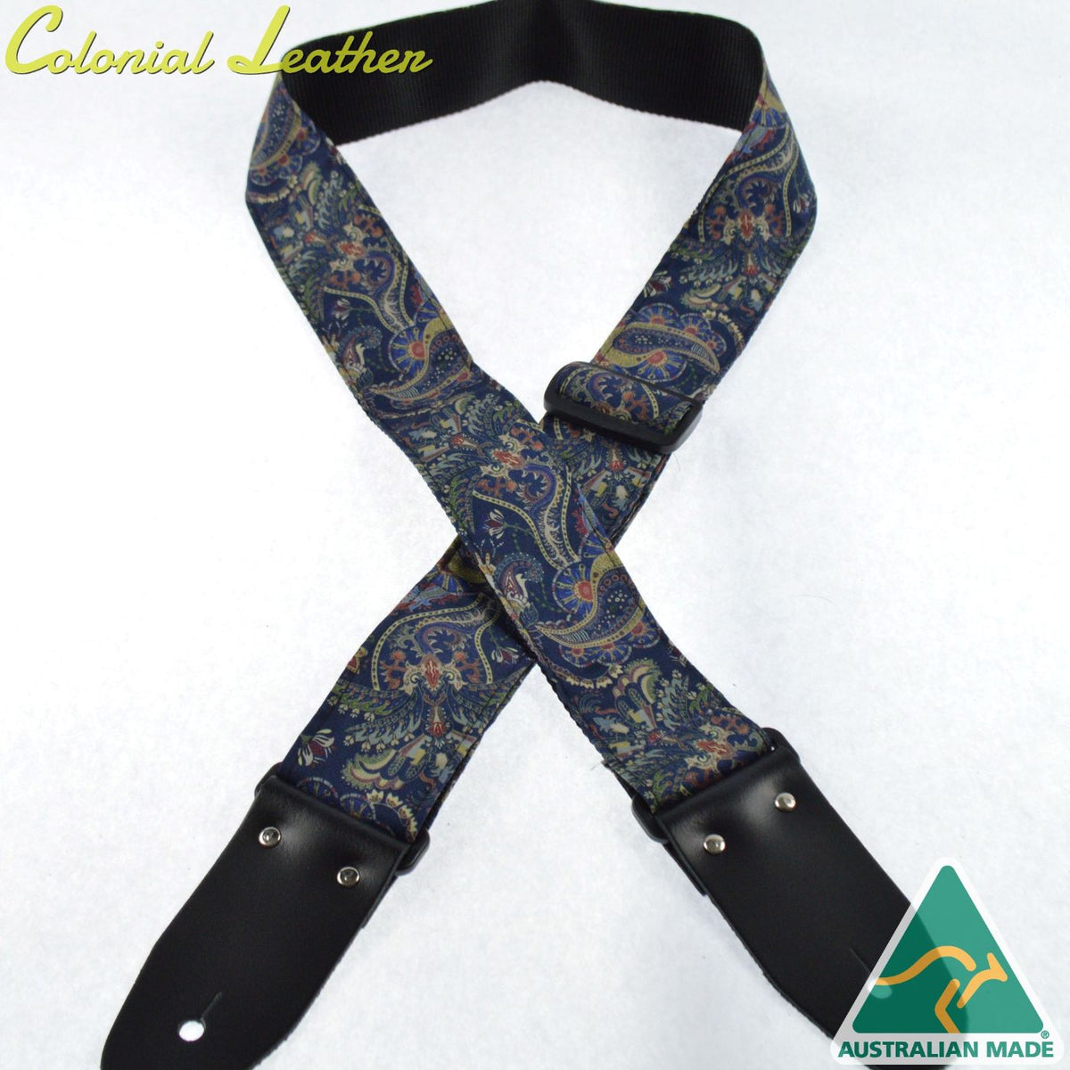 Colonial Leather Blue Paisley Rag Guitar Strap-Colonial Leather-Infinite Music