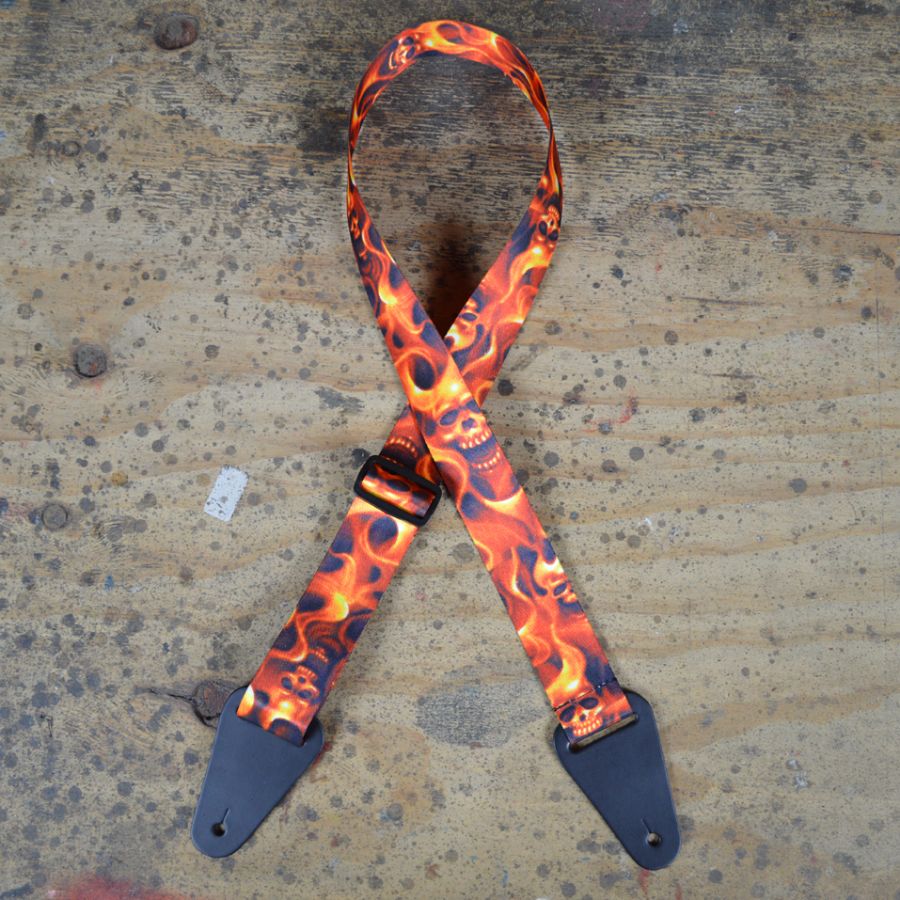 Colonial Leather Fire Skull Printed Webbing Guitar Strap-Colonial Leather-Infinite Music