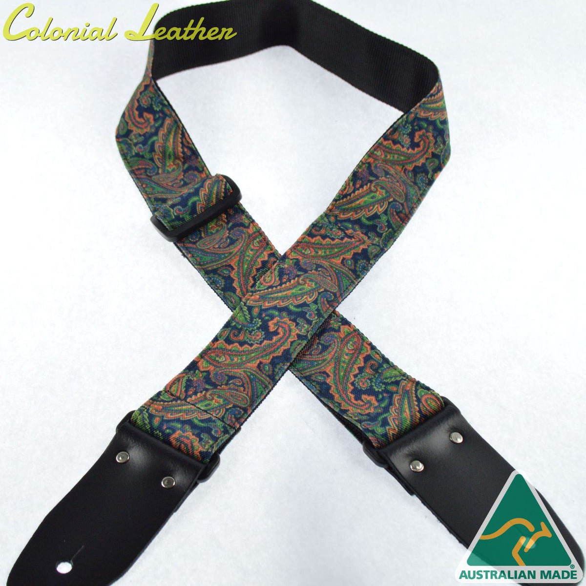 Colonial Leather Green Paisley Rag Guitar Strap-Colonial Leather-Infinite Music
