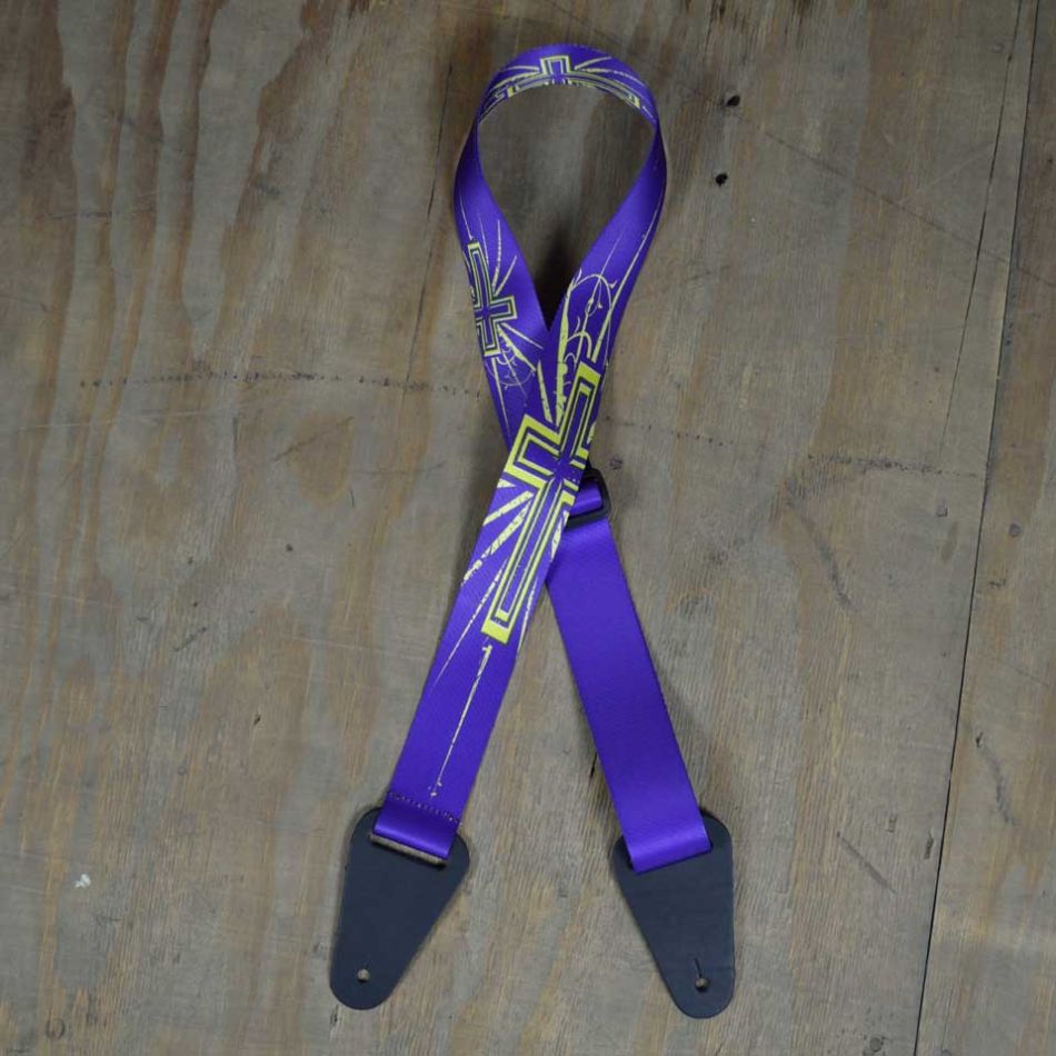 Colonial Leather Purple Cross Printed 50mm Webbing Guitar Strap-Colonial Leather-Infinite Music