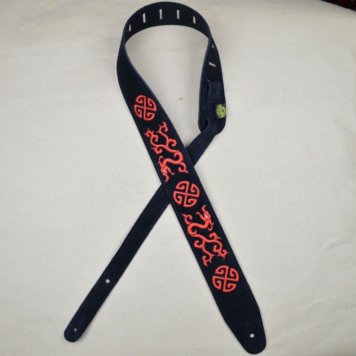 Colonial Leather Red Chinese Dragon Embroidered Black Suede Guitar Strap-Colonial Leather-Infinite Music