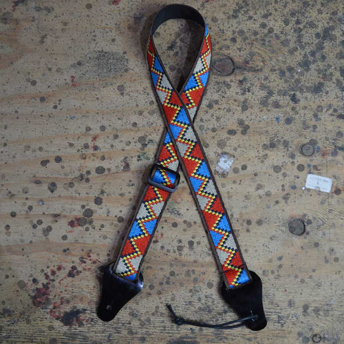 Colonial Leather Red, Yellow and Blue Lines Zig Zag Jacquard Ukulele Strap-Colonial Leather-Infinite Music