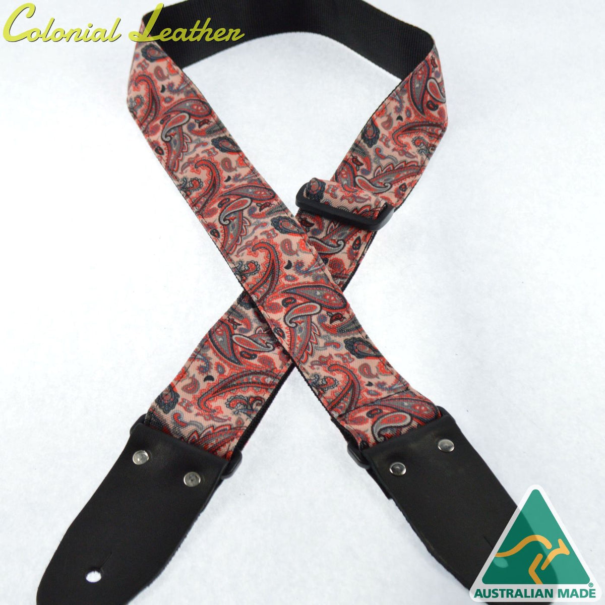 Colonial Leather Tan and Red Paisley Rag Guitar Strap-Colonial Leather-Infinite Music