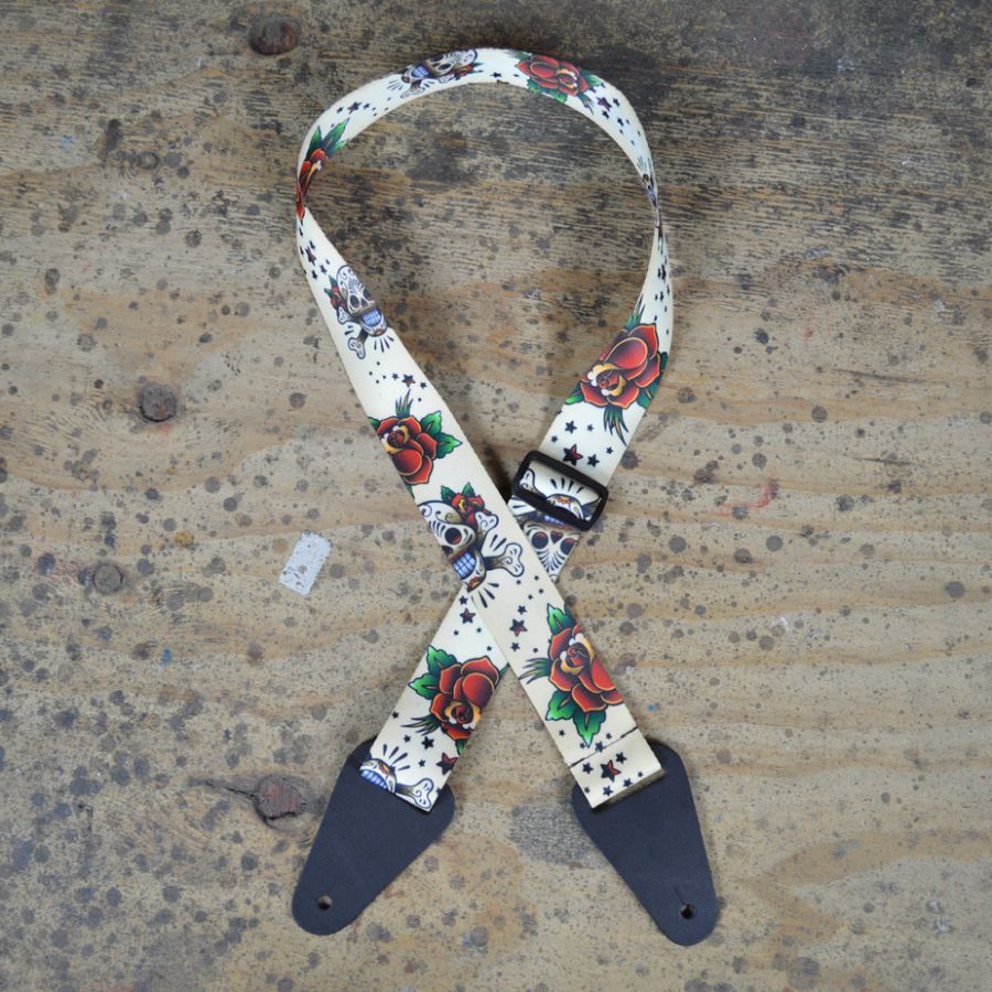 Colonial Leather White Skull Printed Webbing Guitar Strap-Colonial Leather-Infinite Music