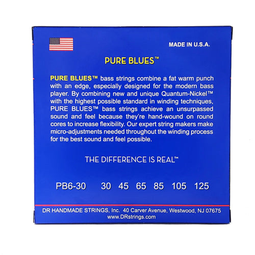 DR PURE BLUES PB6-30 Quantum Nickel Bass Guitar Strings: 6-String Medium 30-125-DR Strings-Infinite Music