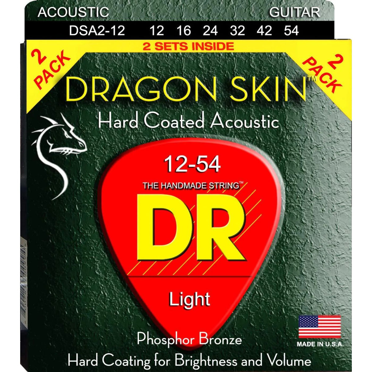 DR Strings DSA-2/12 Dragon Skin 12-54 Acoustic Guitar Strings - 2 Pack-DR Strings-Infinite Music