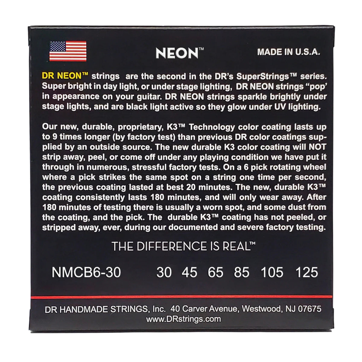 DR Strings HI-DEF NEON NMCB6-30 Multi-Color Colored Bass Guitar Strings: 6-String Medium 30-125-DR Strings-Infinite Music