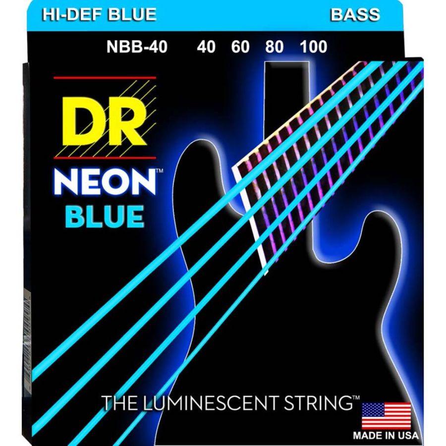 DR Strings NBB-40 Hi-Def Coated NEON Blue Bass Guitar Strings 40-100-DR Strings-Infinite Music