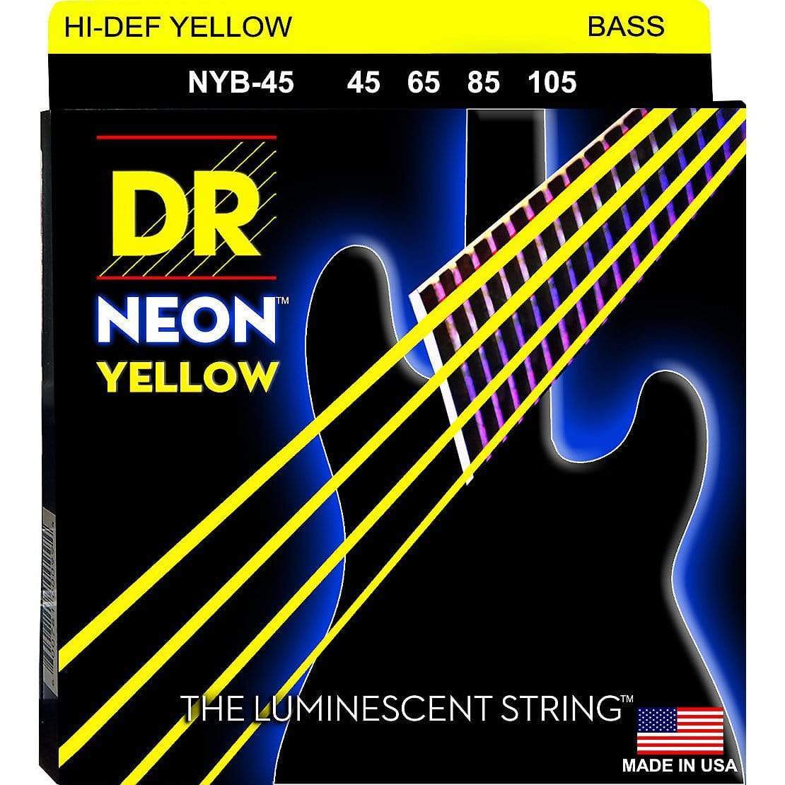 DR Strings NYB-45 Neon Hi-Def Yellow 4 String Bass Guitar Strings 45-105-DR Strings-Infinite Music