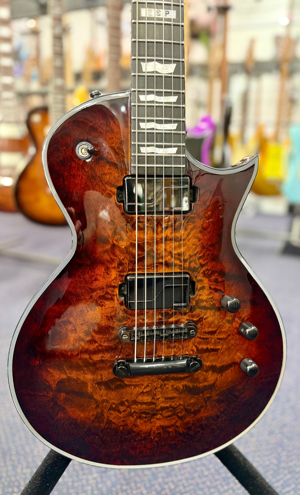 ESP E-II Eclipse Electric Guitar Quilted Maple Tiger Eye Sunburst w/ Fishman Fluence W/ Hardcase ( Pre Owned)-ESP-Infinite Music