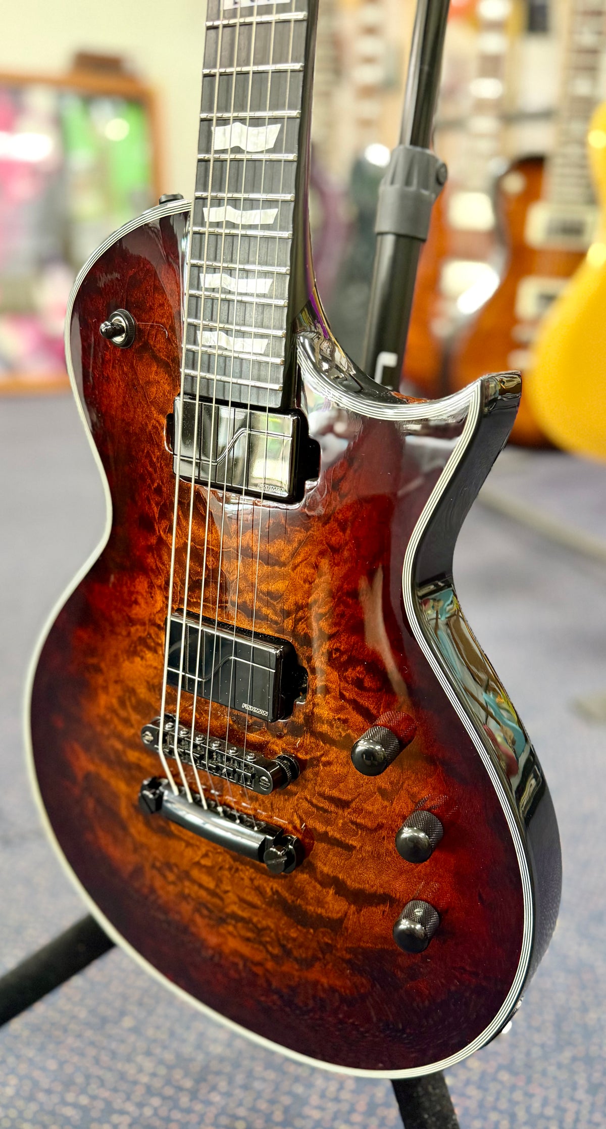ESP E-II Eclipse Electric Guitar Quilted Maple Tiger Eye Sunburst w/ Fishman Fluence W/ Hardcase ( Pre Owned)-ESP-Infinite Music