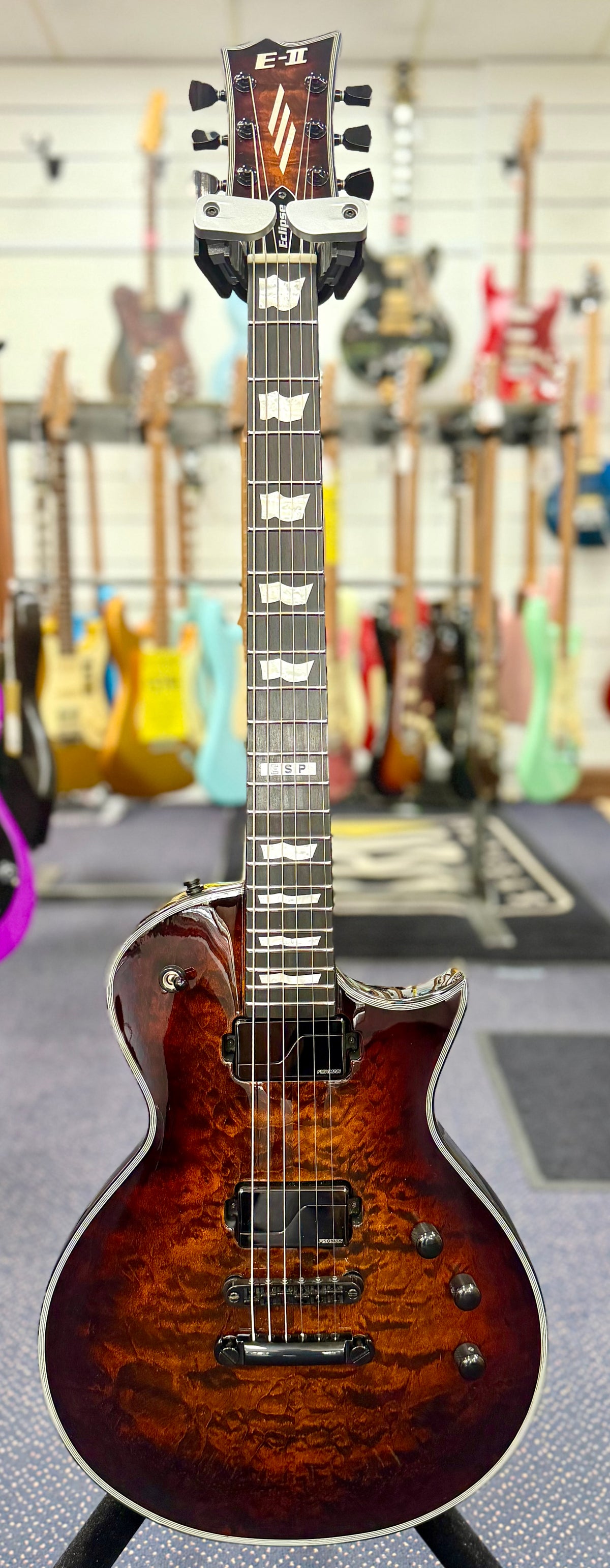 ESP E-II Eclipse Electric Guitar Quilted Maple Tiger Eye Sunburst w/ Fishman Fluence W/ Hardcase ( Pre Owned)-ESP-Infinite Music