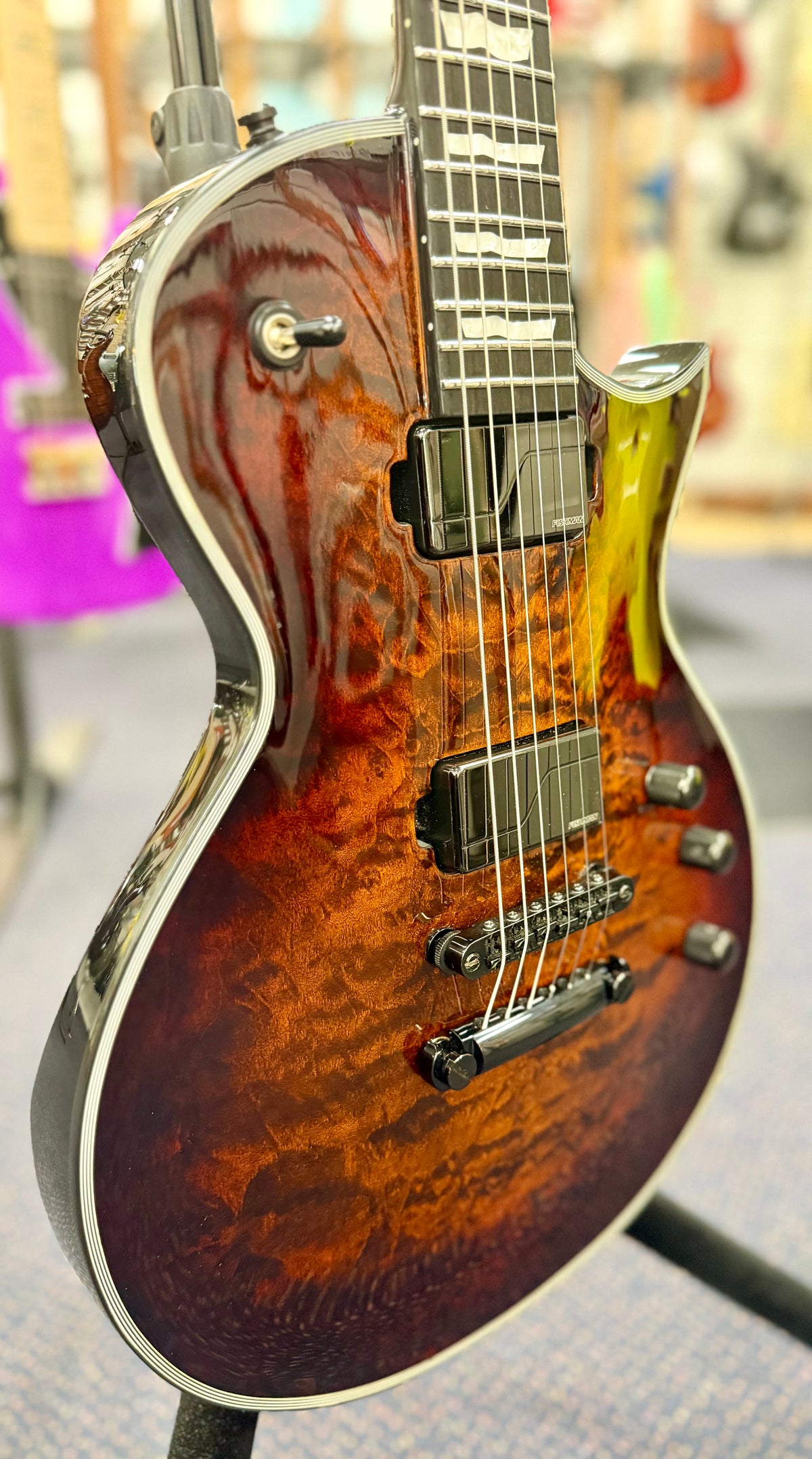 ESP E-II Eclipse Electric Guitar Quilted Maple Tiger Eye Sunburst w/ Fishman Fluence W/ Hardcase ( Pre Owned)-ESP-Infinite Music
