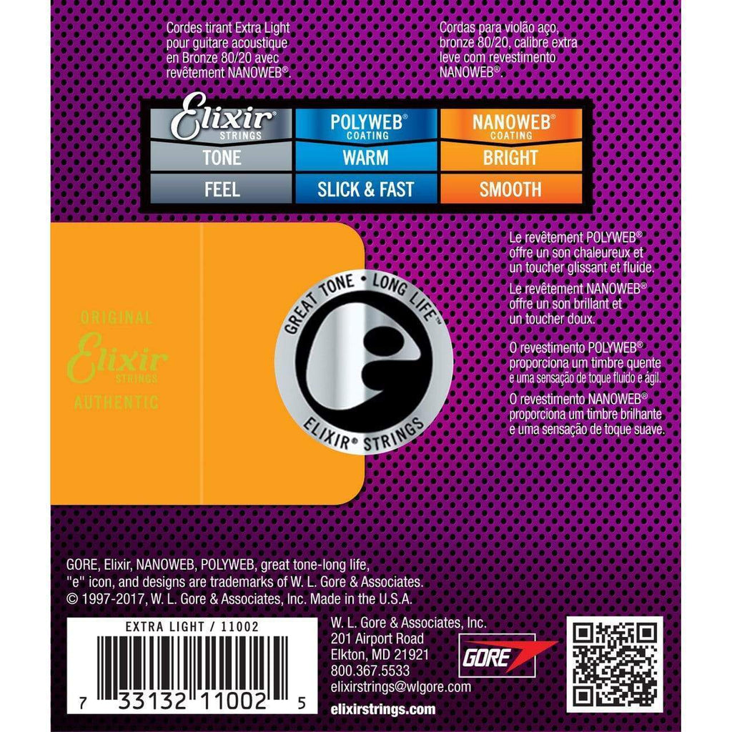 Elixir 11002 80/20 Bronze Nanoweb Acoustic Guitar String Set - Extra Light 10-47-Elixir-Infinite Music
