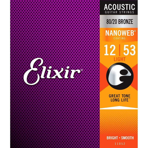 Elixir 11052 80/20 Bronze Nanoweb Acoustic Guitar Strings 12-53-Elixir-Infinite Music